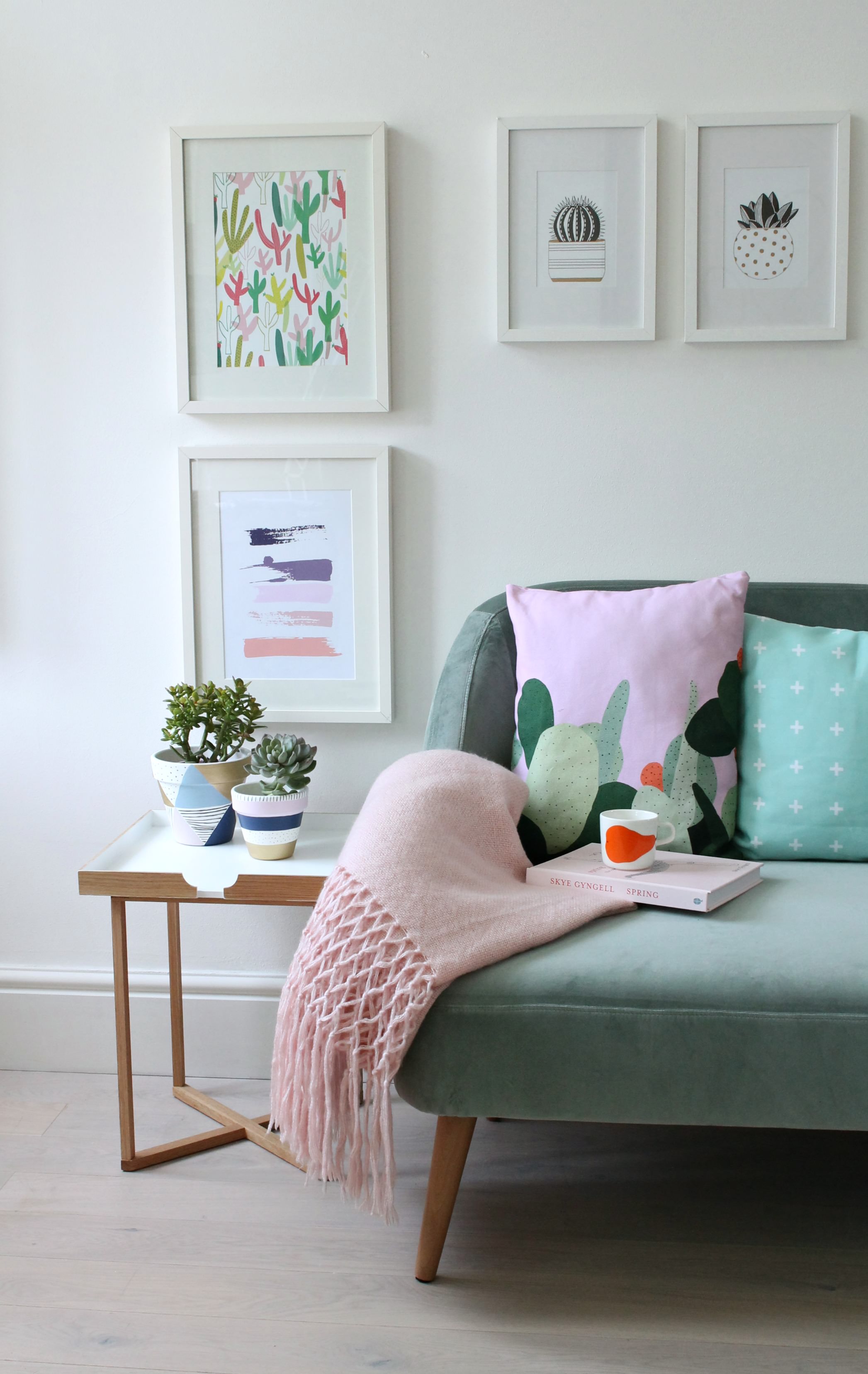 Green-velvet-sofa-from-Habitat-and-Etsy-prints-photo-by-Little-Big-Bell