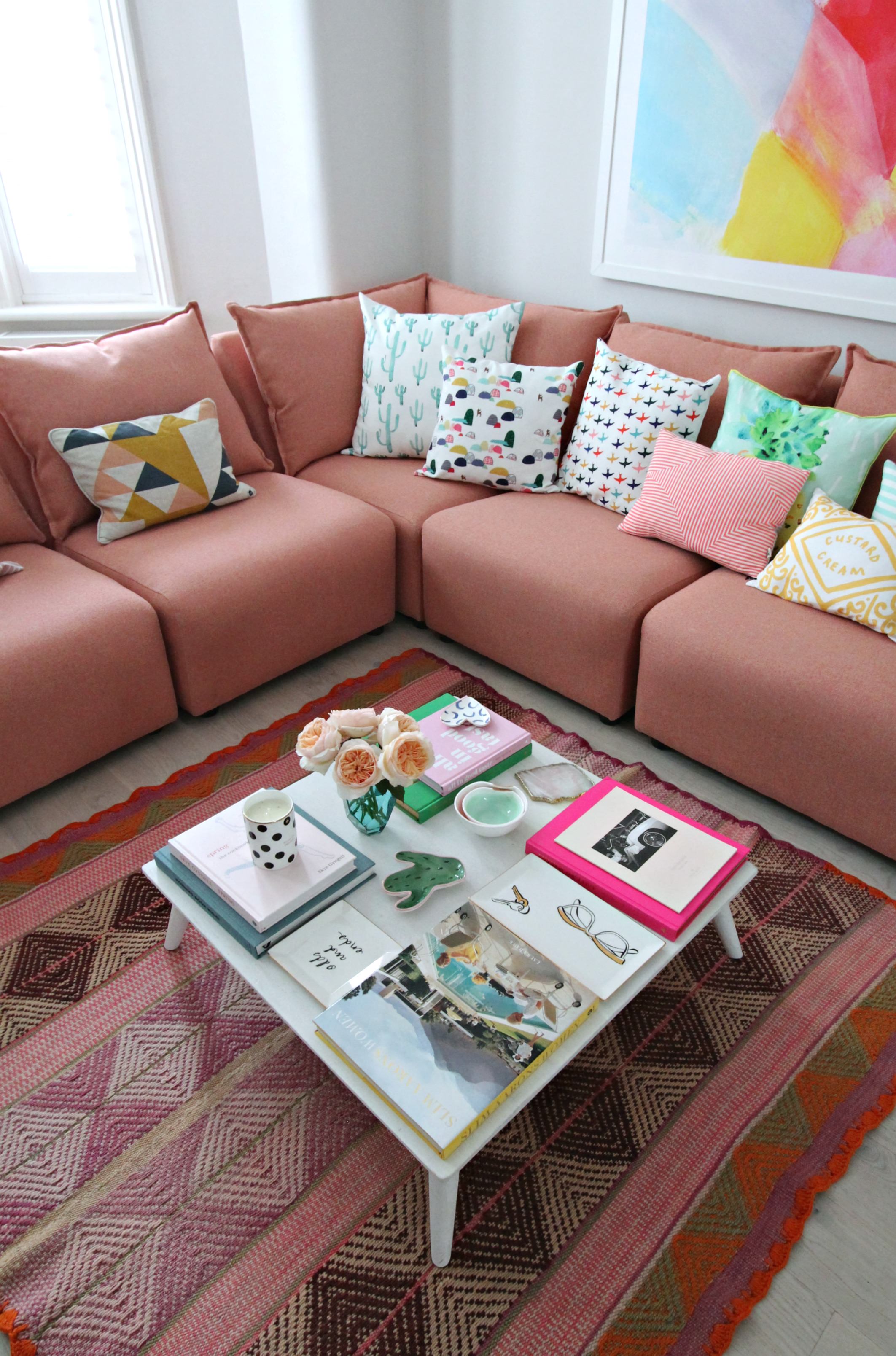 littleBIGBELL How to style a pink sofa My coral pink sofa from dfs